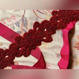 Anthropologie red rouge beaded tie belt dress up or down one size 40” length